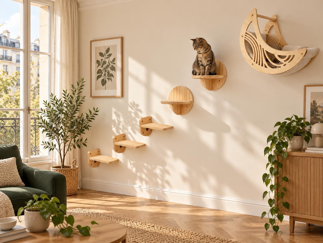 Intérieur chaleureux pensé pour vivre avec son chat